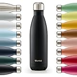 Blumtal Botella de Agua de Acero Inoxidable - Botella Témica sin BPA, Termo con pared Doble Aislamiento, Negro, 500ml